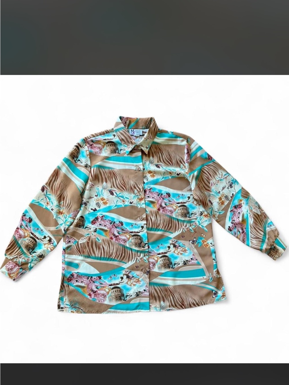 Vintage Cherub Butterfly Print Long Sleeve Blouse